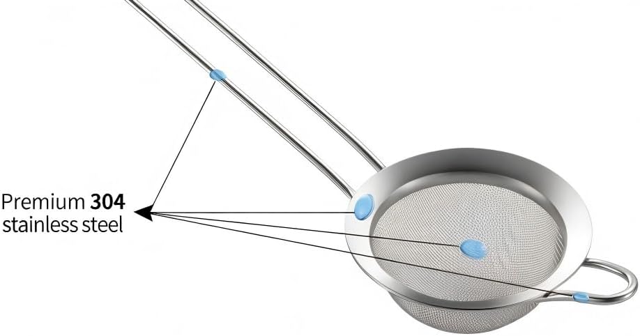 3 inches 304 Stainless Steel Fine Mesh Strainers for Kitchen, Colander-Skimmer with Handle, Metal Sieve Sifters for Food, Rice, Oil, Noodles, Fruits, Vegetable, Tea Strainer
