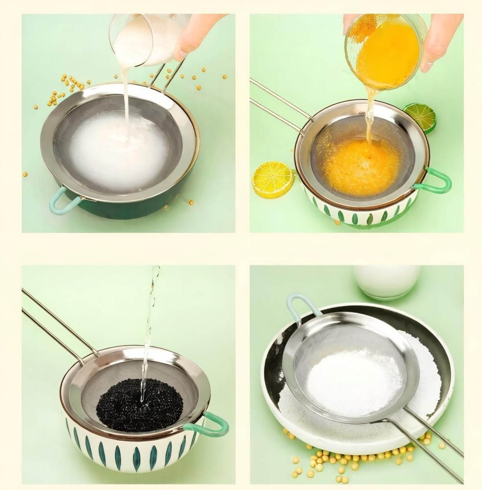 3 inches 304 Stainless Steel Fine Mesh Strainers for Kitchen, Colander-Skimmer with Handle, Metal Sieve Sifters for Food, Rice, Oil, Noodles, Fruits, Vegetable, Tea Strainer