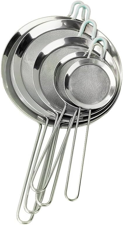 3 inches 304 Stainless Steel Fine Mesh Strainers for Kitchen, Colander-Skimmer with Handle, Metal Sieve Sifters for Food, Rice, Oil, Noodles, Fruits, Vegetable, Tea Strainer