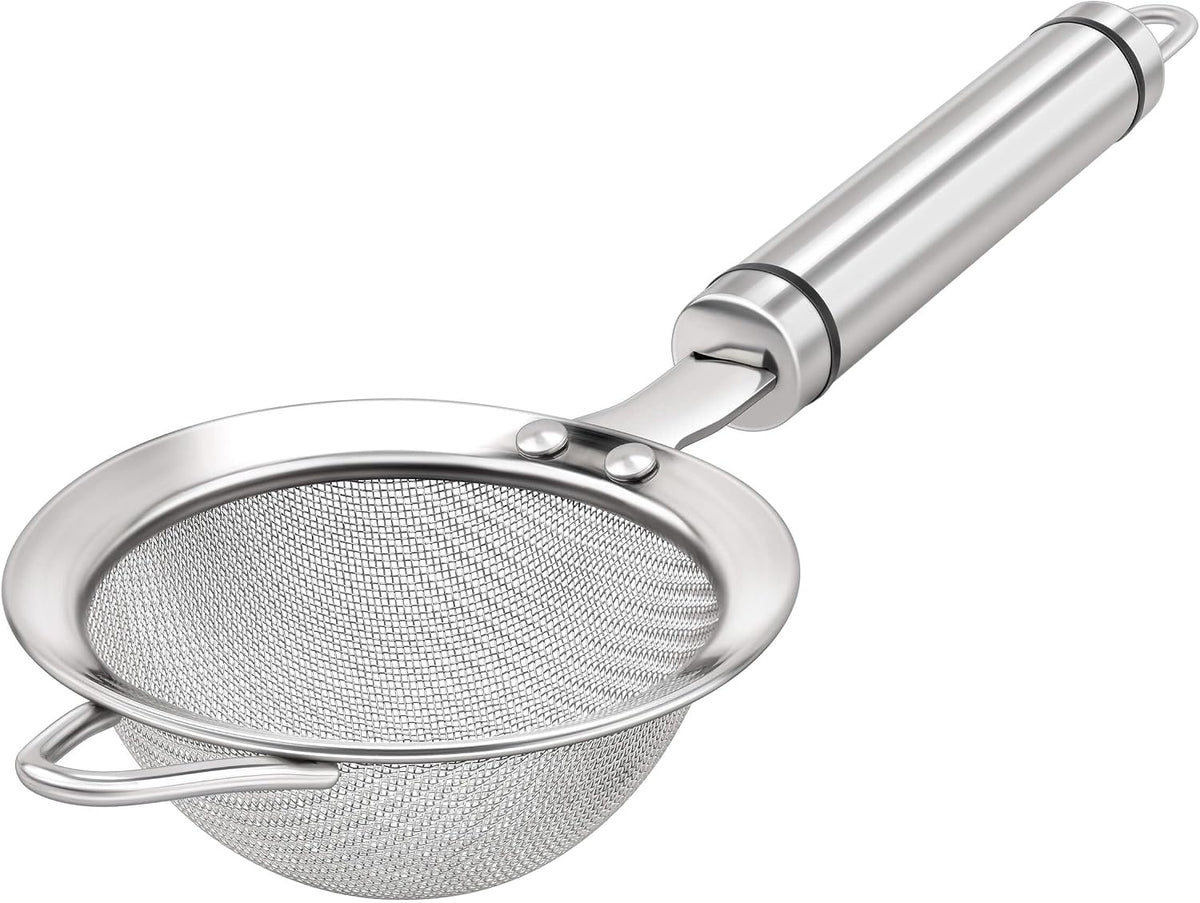 3 inches 304 Stainless Steel Fine Mesh Strainers for Kitchen, Colander-Skimmer with Handle, Metal Sieve Sifters for Food, Rice, Oil, Noodles, Fruits, Vegetable, Tea Strainer