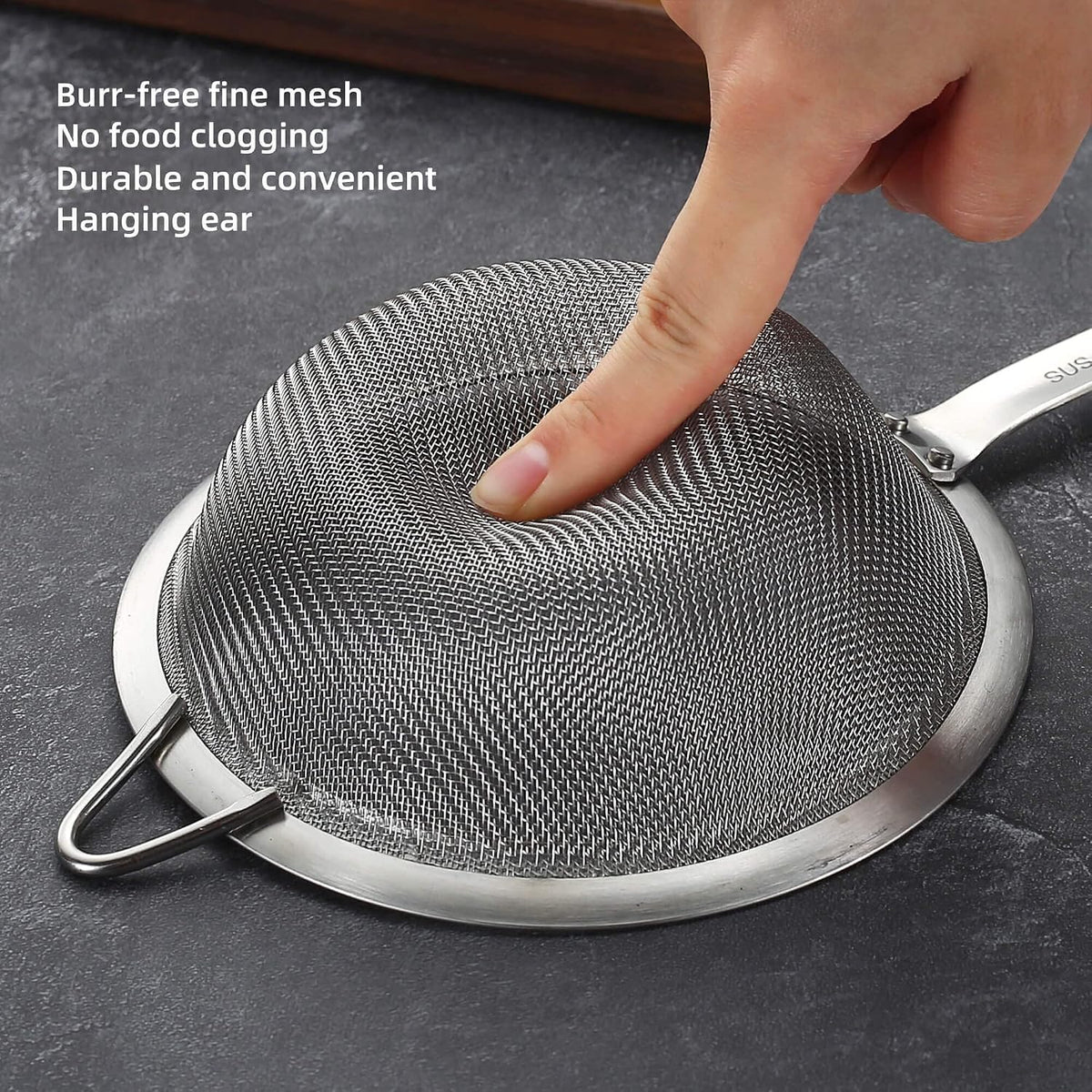 3 inches 304 Stainless Steel Fine Mesh Strainers for Kitchen, Colander-Skimmer with Handle, Metal Sieve Sifters for Food, Rice, Oil, Noodles, Fruits, Vegetable, Tea Strainer