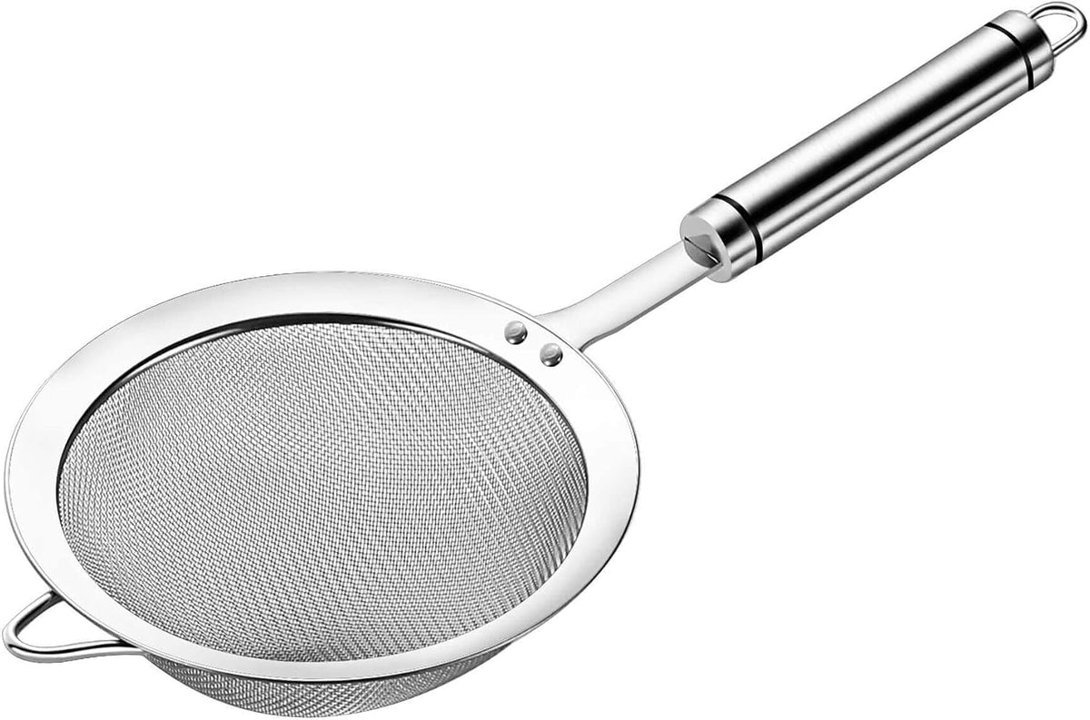 3 inches 304 Stainless Steel Fine Mesh Strainers for Kitchen, Colander-Skimmer with Handle, Metal Sieve Sifters for Food, Rice, Oil, Noodles, Fruits, Vegetable, Tea Strainer