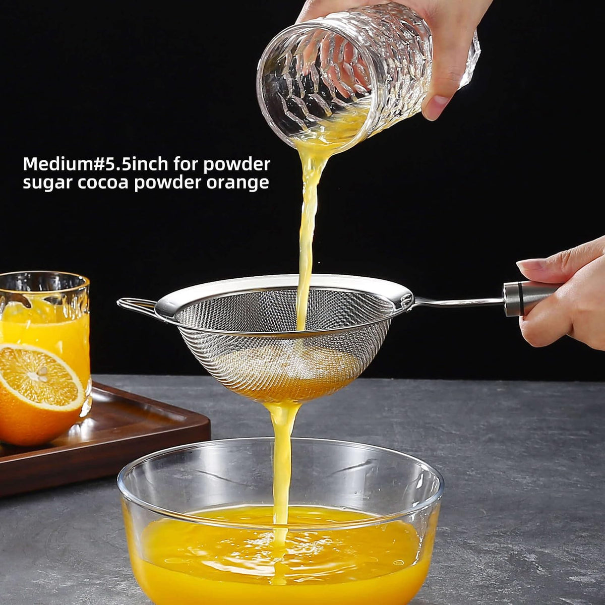 3 inches 304 Stainless Steel Fine Mesh Strainers for Kitchen, Colander-Skimmer with Handle, Metal Sieve Sifters for Food, Rice, Oil, Noodles, Fruits, Vegetable, Tea Strainer