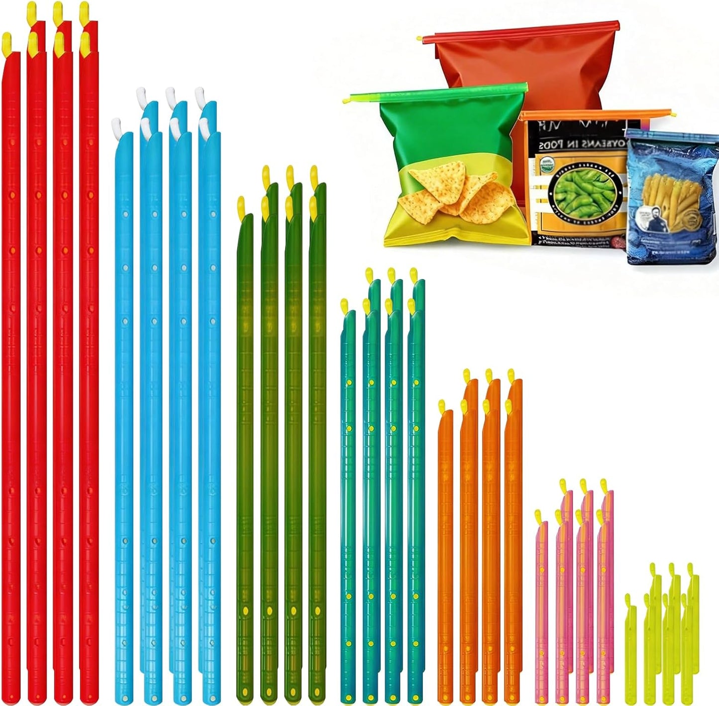 49 PCS Chip Clips & Bag Sealers, Reusable Food Bag Clips with 7 Sizes | Reusable Bag Clips for Food with 7 Assorted Sizes,Airtight & Watertight Food Bag Sealing Clips, Plastic Bag Sealers for Chips