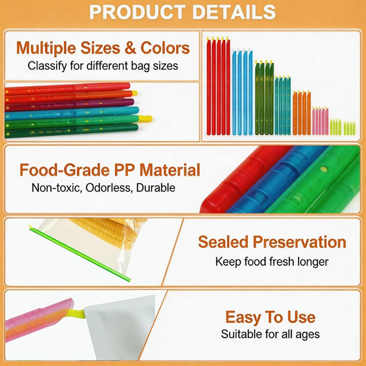 49 PCS Chip Clips & Bag Sealers, Reusable Food Bag Clips with 7 Sizes | Reusable Bag Clips for Food with 7 Assorted Sizes,Airtight & Watertight Food Bag Sealing Clips, Plastic Bag Sealers for Chips
