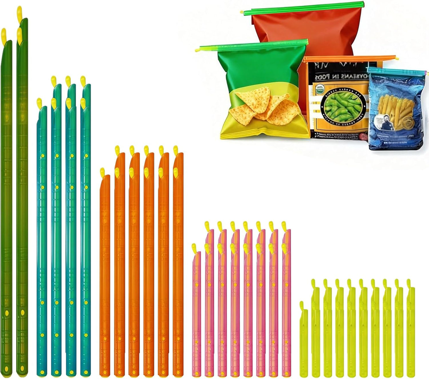 49 PCS Chip Clips & Bag Sealers, Reusable Food Bag Clips with 7 Sizes | Reusable Bag Clips for Food with 7 Assorted Sizes,Airtight & Watertight Food Bag Sealing Clips, Plastic Bag Sealers for Chips