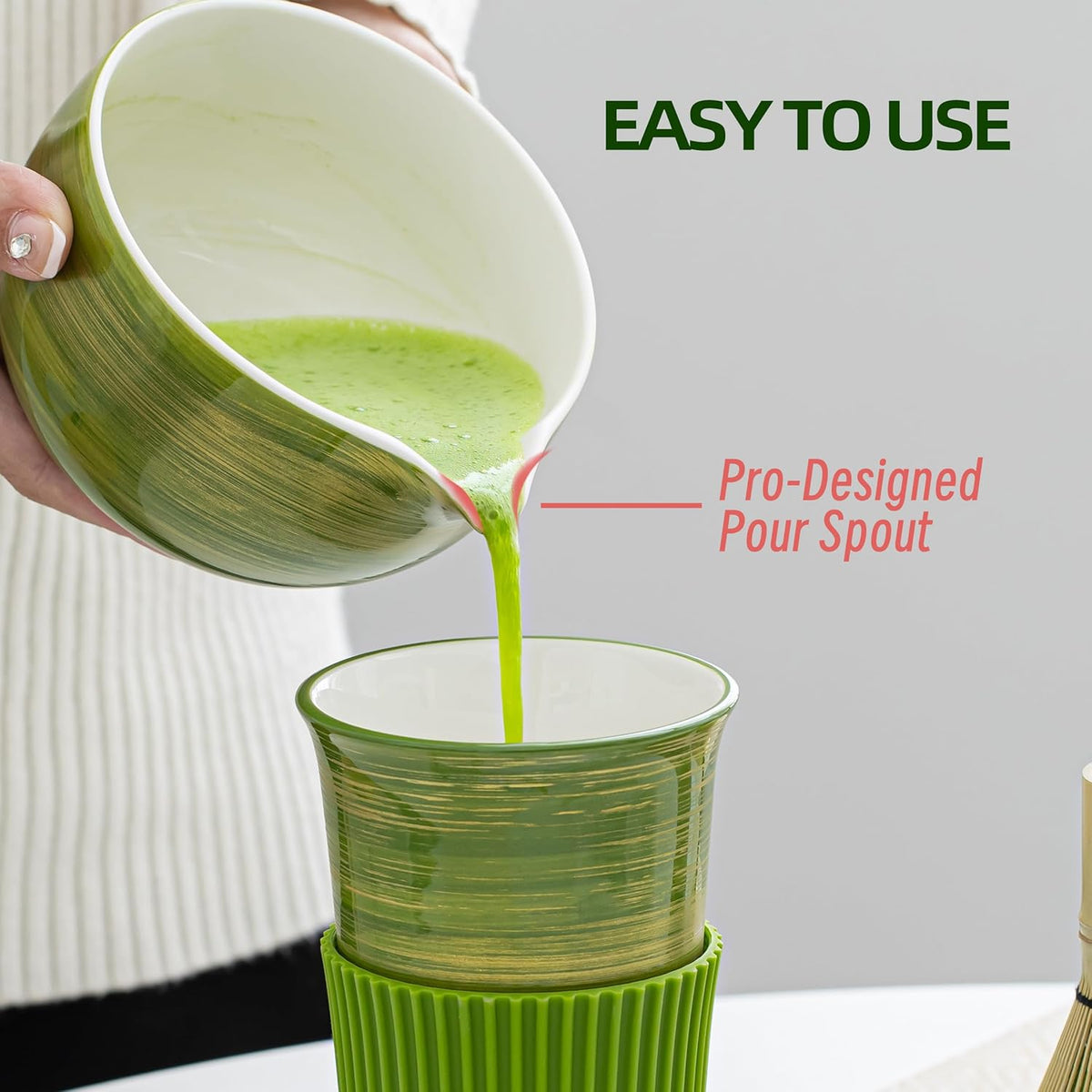 Matcha Whisk Set,7 Pcs Matcha Set Blue,Matcha Kit for Ceremony,480 ML Ceramic Bowl(chawan) with Spout,Bamboo Whisk(100 prong) and Holder,Tradition Tea Set,Gift for Matcha Lovers
