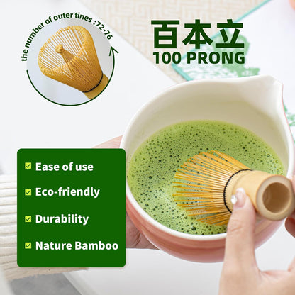 Matcha Whisk Set,7 Pcs Matcha Set Blue,Matcha Kit for Ceremony,480 ML Ceramic Bowl(chawan) with Spout,Bamboo Whisk(100 prong) and Holder,Tradition Tea Set,Gift for Matcha Lovers