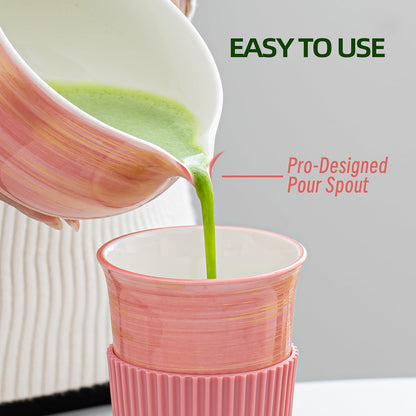 Matcha Whisk Set,7 Pcs Matcha Set Blue,Matcha Kit for Ceremony,480 ML Ceramic Bowl(chawan) with Spout,Bamboo Whisk(100 prong) and Holder,Tradition Tea Set,Gift for Matcha Lovers