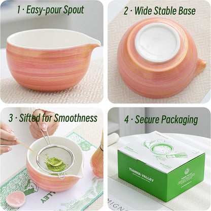 Matcha Whisk Set,7 Pcs Matcha Set Blue,Matcha Kit for Ceremony,480 ML Ceramic Bowl(chawan) with Spout,Bamboo Whisk(100 prong) and Holder,Tradition Tea Set,Gift for Matcha Lovers