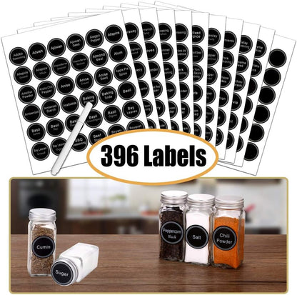 Spice Rack Organizer with 32 Glass Spice Jars and 396 Spice Labels | Chalk Marker, Funnel - Spice Organizer for Cabinet, Countertop, Pantry, Cupboard & Wall Mount, 14.8" W × 12.6" H, Black