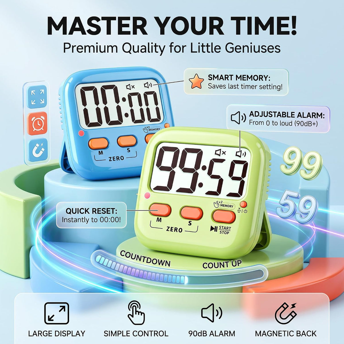 2 Pack Digital Timer for Kids Teacher Classroom Kitchen Office