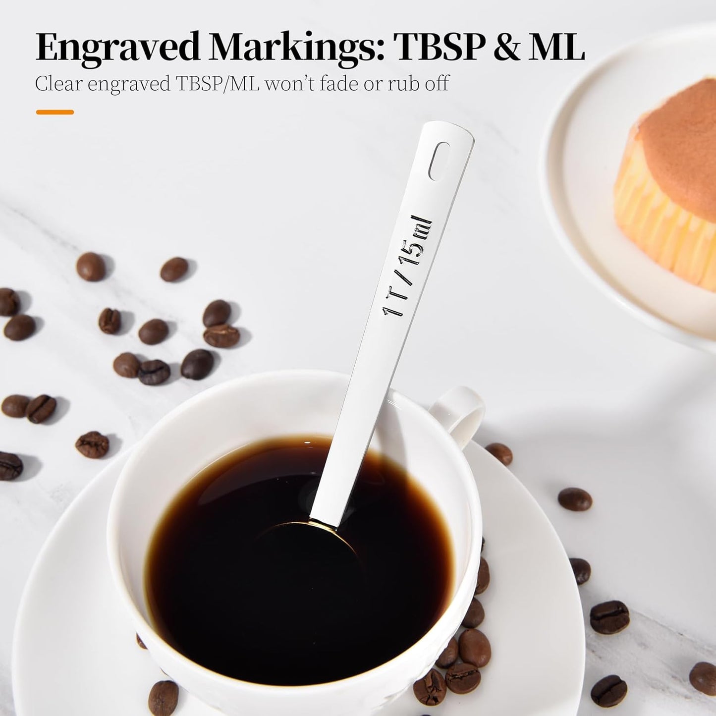 5.98in Long Handle Coffee Scoop for Ground Coffee, 2Tbsp/30ml | 18/8 Stainless Steel 2 Tablespoon Measuring Spoon, Metal Tbsp Scooper for Coffee Bean, Powder, Protein, Tea, Jar, Container