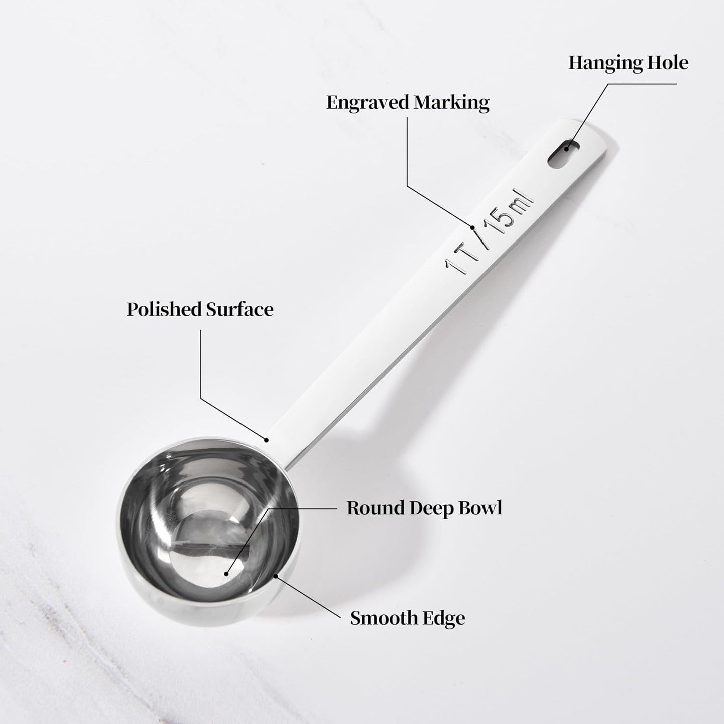 5.98in Long Handle Coffee Scoop for Ground Coffee, 2Tbsp/30ml | 18/8 Stainless Steel 2 Tablespoon Measuring Spoon, Metal Tbsp Scooper for Coffee Bean, Powder, Protein, Tea, Jar, Container
