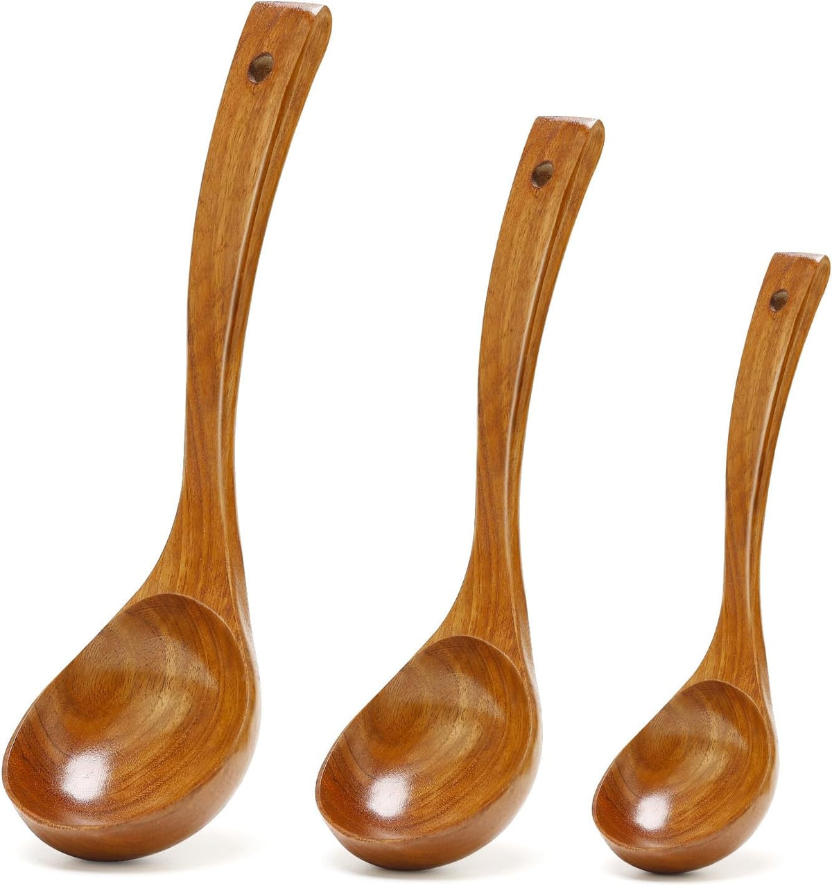 3Pcs Wooden Ladles Serving Spoon Non Toxic Soup Ladle Wood Cooking Spoons | Wood Spoons for Cooking Ladel Large Spoon Kitchen Tools Ladles Big Spaghetti Spoon Laddle Soup Spoons Teak Round Deep Ladle