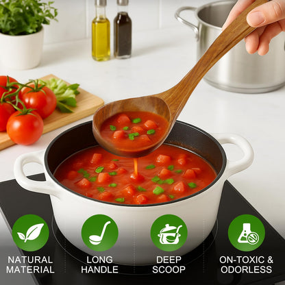 3Pcs Wooden Ladles Serving Spoon Non Toxic Soup Ladle Wood Cooking Spoons | Wood Spoons for Cooking Ladel Large Spoon Kitchen Tools Ladles Big Spaghetti Spoon Laddle Soup Spoons Teak Round Deep Ladle