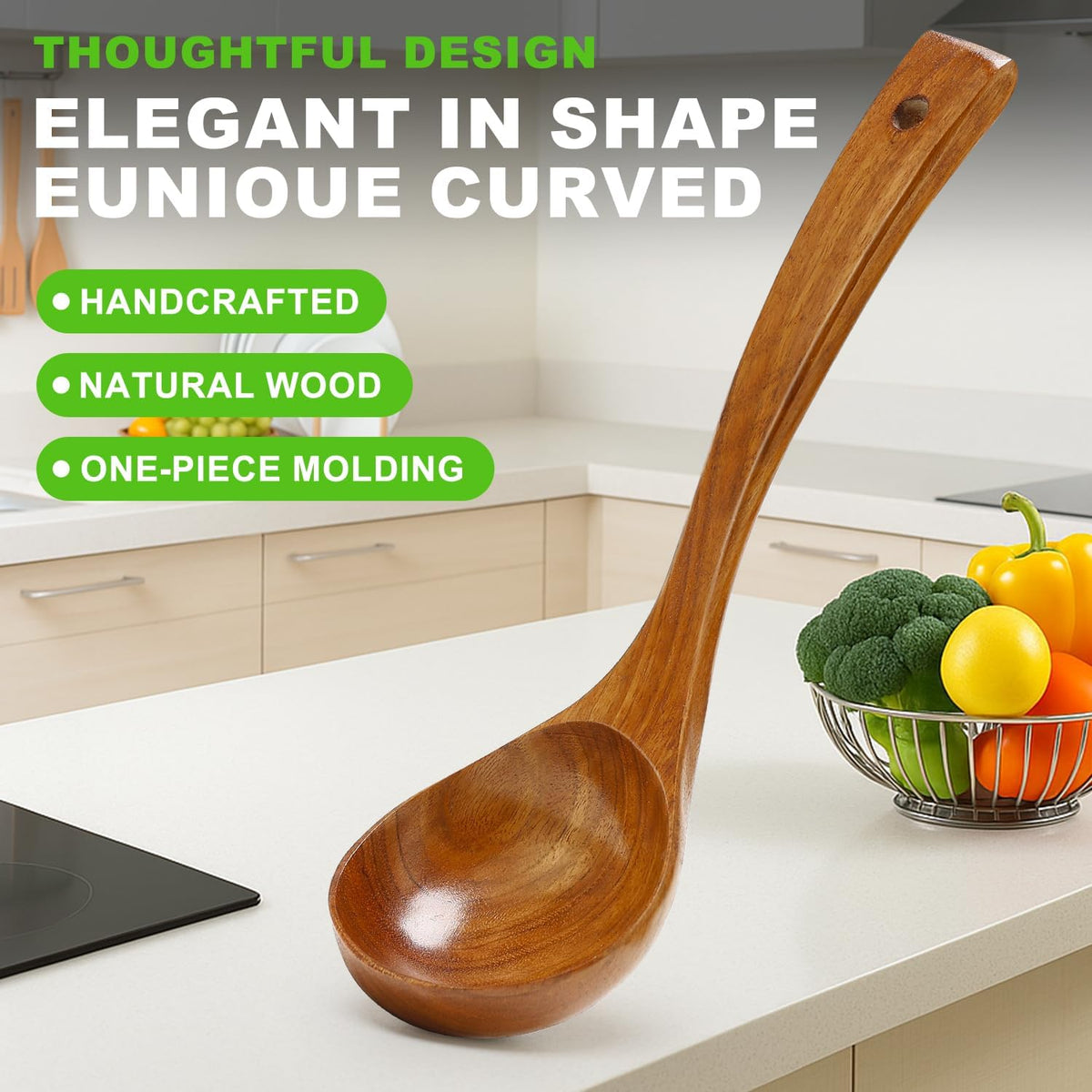 3Pcs Wooden Ladles Serving Spoon Non Toxic Soup Ladle Wood Cooking Spoons | Wood Spoons for Cooking Ladel Large Spoon Kitchen Tools Ladles Big Spaghetti Spoon Laddle Soup Spoons Teak Round Deep Ladle