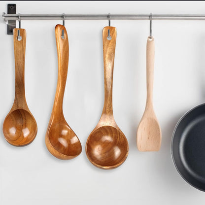 3Pcs Wooden Ladles Serving Spoon Non Toxic Soup Ladle Wood Cooking Spoons | Wood Spoons for Cooking Ladel Large Spoon Kitchen Tools Ladles Big Spaghetti Spoon Laddle Soup Spoons Teak Round Deep Ladle