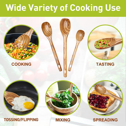 3Pcs Wooden Ladles Serving Spoon Non Toxic Soup Ladle Wood Cooking Spoons | Wood Spoons for Cooking Ladel Large Spoon Kitchen Tools Ladles Big Spaghetti Spoon Laddle Soup Spoons Teak Round Deep Ladle
