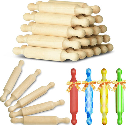 20 Pcs Wooden Mini Rolling Pin Long Kitchen Baking Small Dough Rolling Pin for Children Fondant Pastry Pizza Crafting and Imaginative Play for Halloween and Christmas Presents (6 Inches)