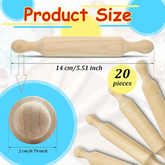 20 Pcs Wooden Mini Rolling Pin Long Kitchen Baking Small Dough Rolling Pin for Children Fondant Pastry Pizza Crafting and Imaginative Play for Halloween and Christmas Presents (6 Inches)