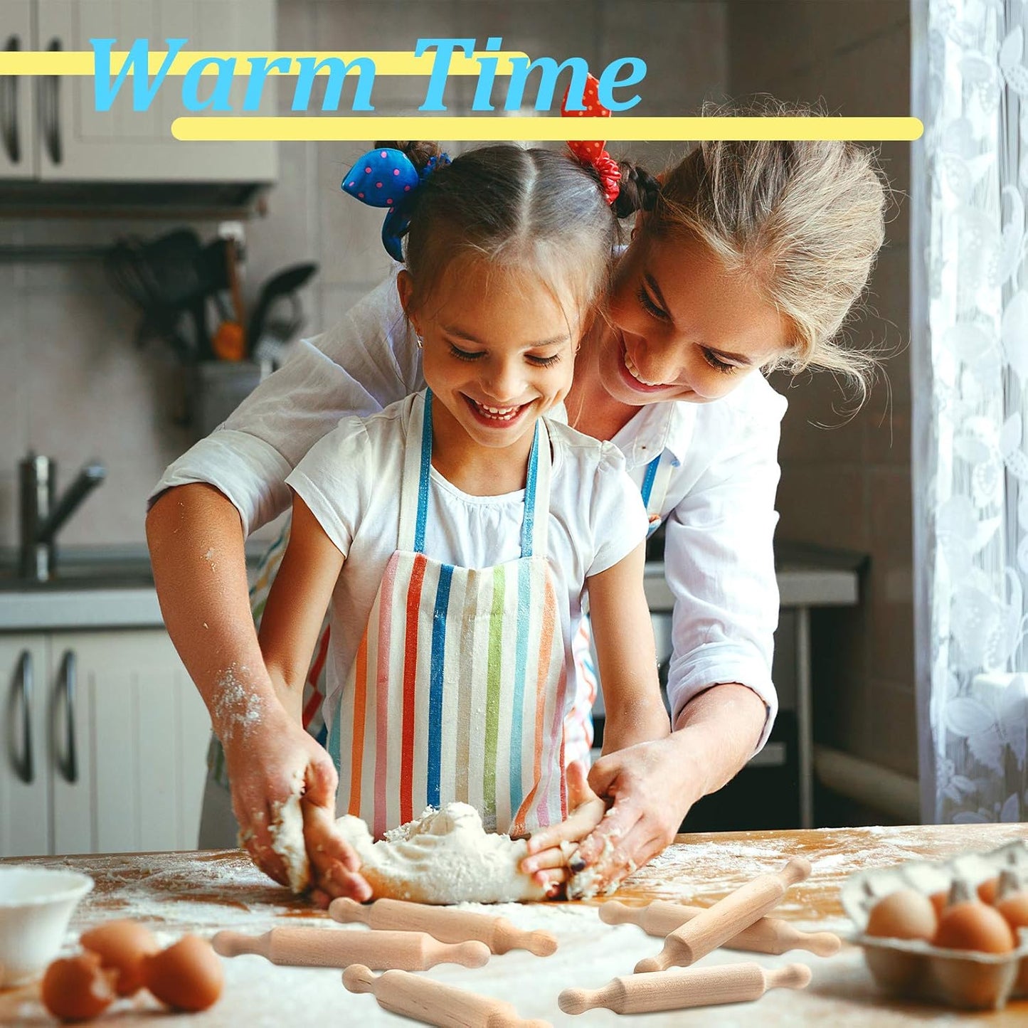 20 Pcs Wooden Mini Rolling Pin Long Kitchen Baking Small Dough Rolling Pin for Children Fondant Pastry Pizza Crafting and Imaginative Play for Halloween and Christmas Presents (6 Inches)