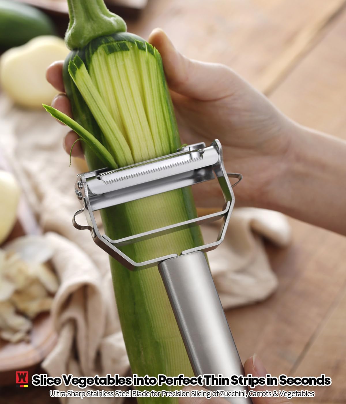 Stainless Steel Potato Peeler with Extra-Wide Peeling Blade, Great for Large Vegetables (1611)