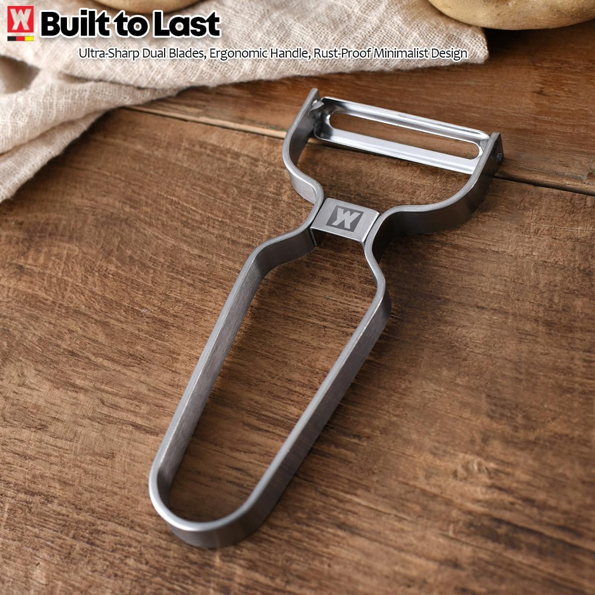 Stainless Steel Potato Peeler with Extra-Wide Peeling Blade, Great for Large Vegetables (1611)
