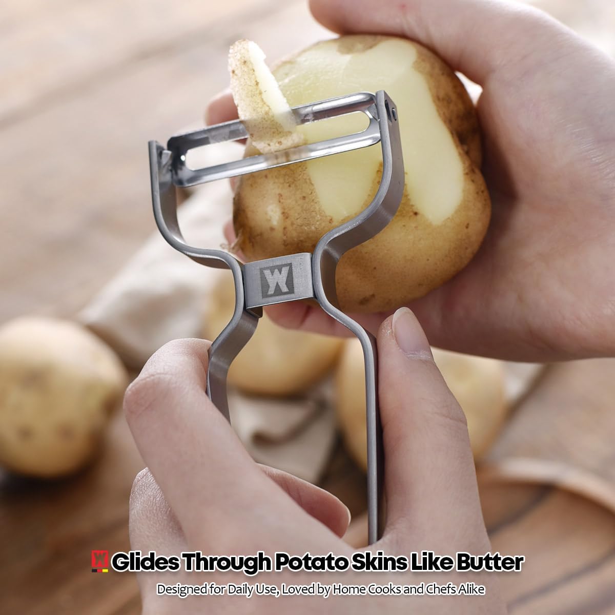 Stainless Steel Potato Peeler with Extra-Wide Peeling Blade, Great for Large Vegetables (1611)