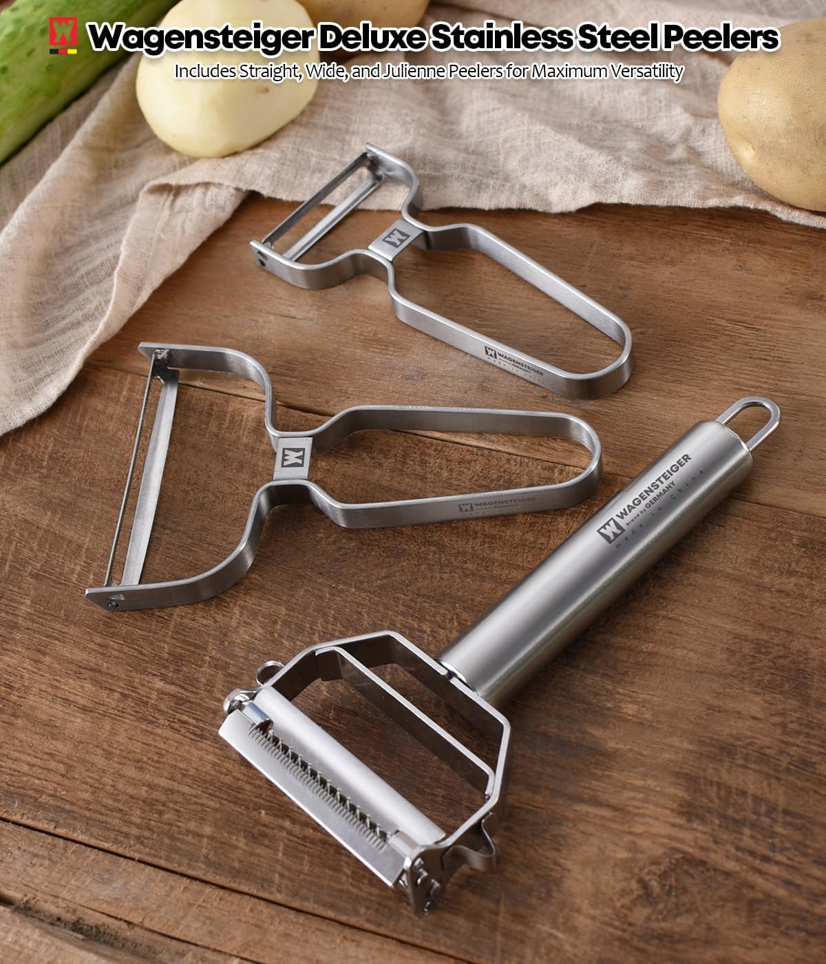 Stainless Steel Potato Peeler with Extra-Wide Peeling Blade, Great for Large Vegetables (1611)