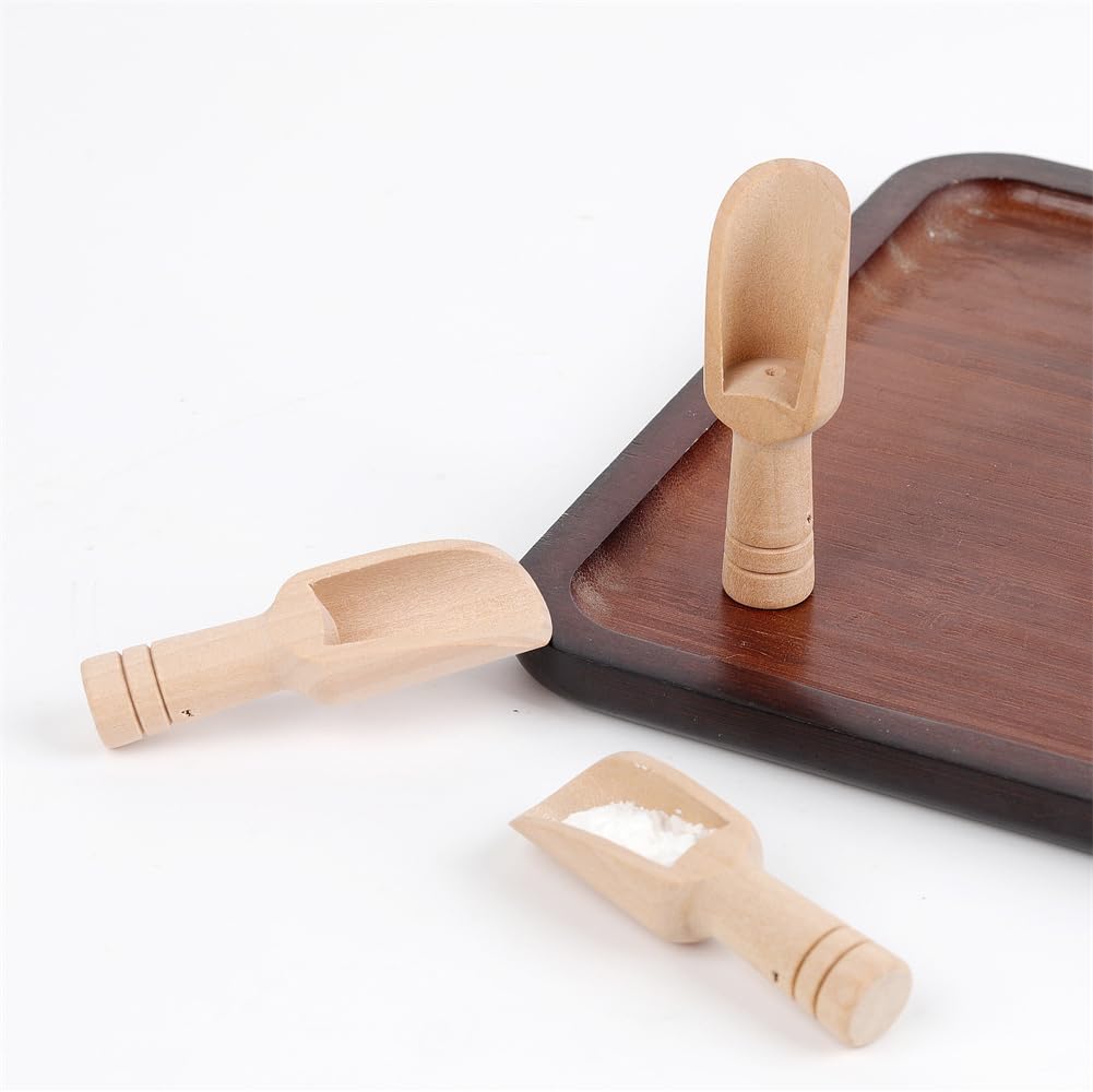 2pcs Mini Wooden Spoons，Mini Bamboo Spoons for Bath Salts, tea scoop, Washing Powder spoon，wooden candy spoon, 2.9 * 0.6 inch