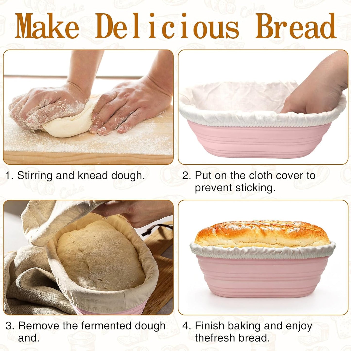 10-Piece Set Oval Banneton Bread Proofing Basket,10 Inch Natural Rattan Sourdough Proofing Kit with Cloth Liners and Dough Scrapers,Sourdough Bread Baking Supplies for Home Bakers