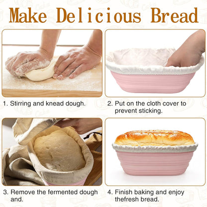 10-Piece Set Oval Banneton Bread Proofing Basket,10 Inch Natural Rattan Sourdough Proofing Kit with Cloth Liners and Dough Scrapers,Sourdough Bread Baking Supplies for Home Bakers