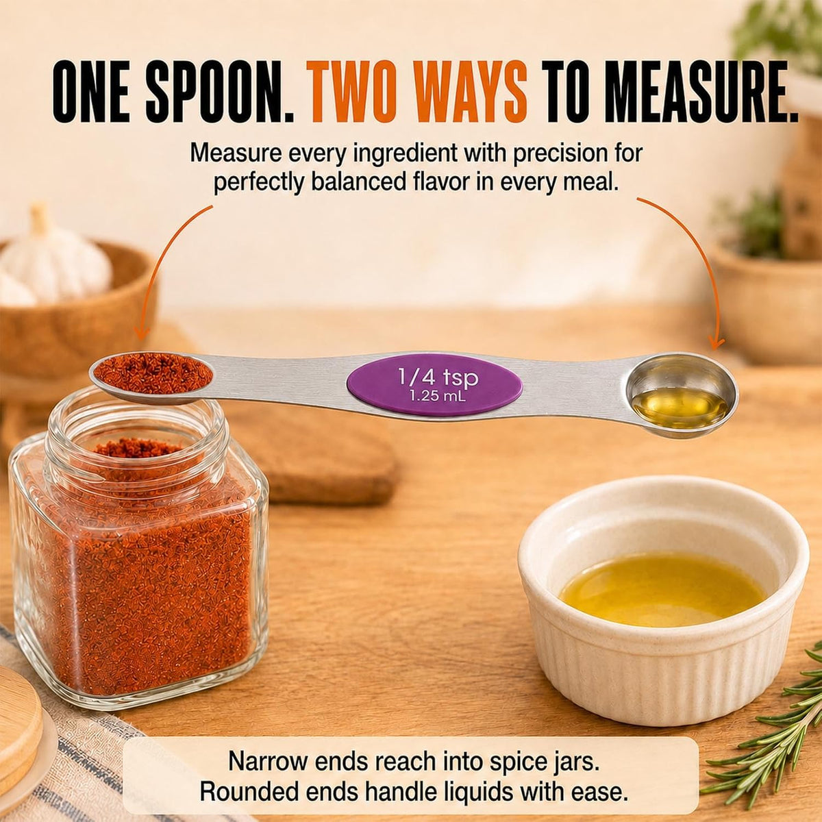 8-Piece Measuring Magnetic Spoons Set with Leveler - Stainless Steel for Measuring Dry and Liquid Ingredients, Double Ended, Stackable & Nested Fits in Kitchen Spice Jars for Baking & Cooking