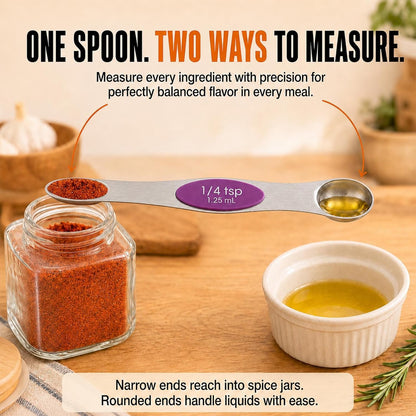 8-Piece Measuring Magnetic Spoons Set with Leveler - Stainless Steel for Measuring Dry and Liquid Ingredients, Double Ended, Stackable & Nested Fits in Kitchen Spice Jars for Baking & Cooking
