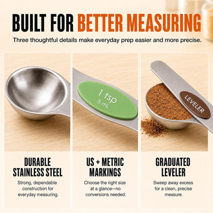 8-Piece Measuring Magnetic Spoons Set with Leveler - Stainless Steel for Measuring Dry and Liquid Ingredients, Double Ended, Stackable & Nested Fits in Kitchen Spice Jars for Baking & Cooking