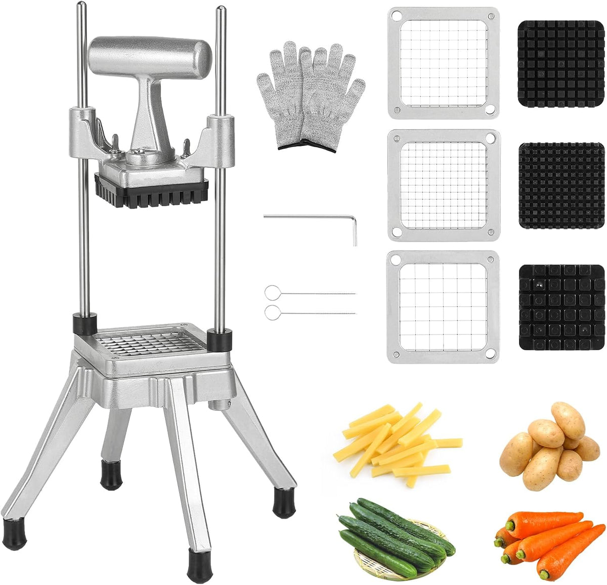 Commercial Vegetable Chopper, 1/4" Stainless Steel Dicer | 420 stainless blade, aluminum alloy frame, detachable for cleaning & storage, fast uniform dicing, for fruits & veggies