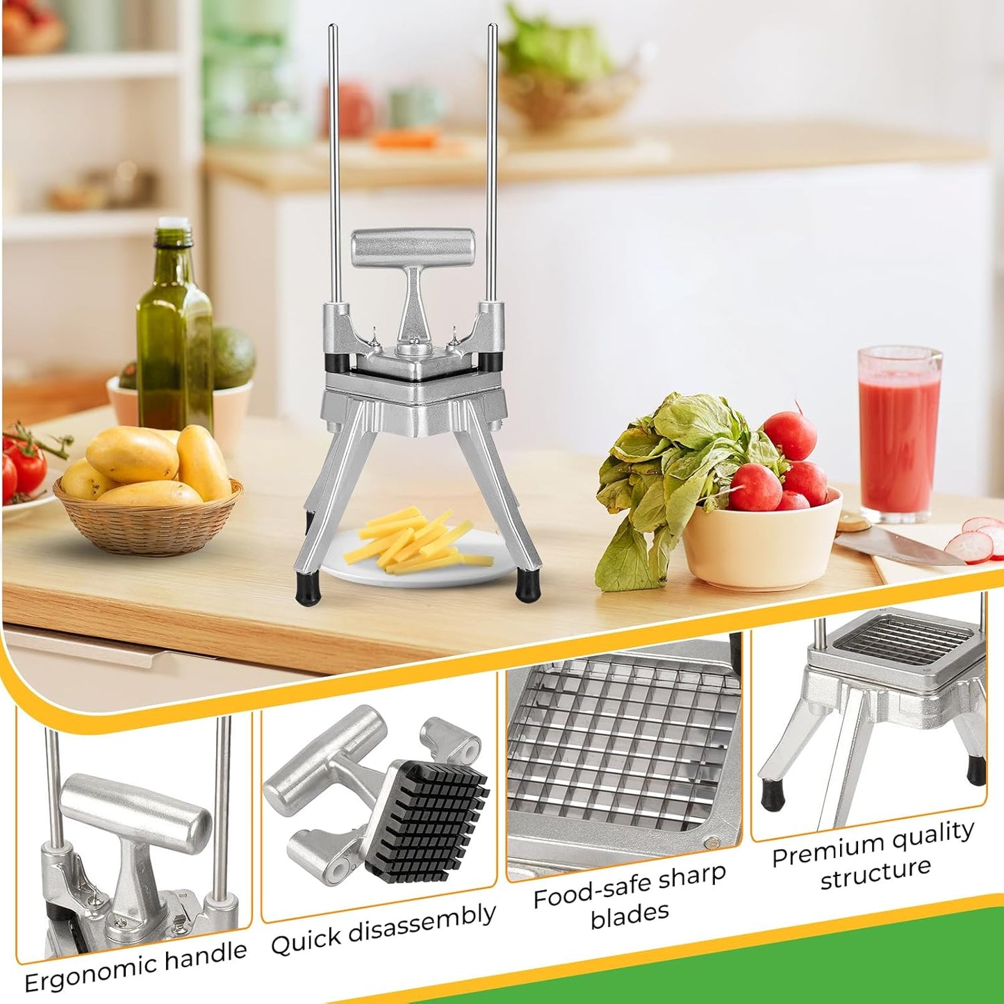 Commercial Vegetable Chopper, 1/4" Stainless Steel Dicer | 420 stainless blade, aluminum alloy frame, detachable for cleaning & storage, fast uniform dicing, for fruits & veggies