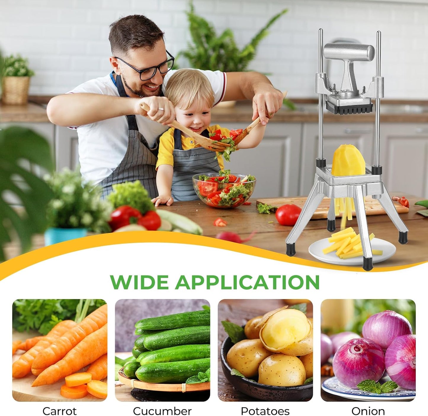 Commercial Vegetable Chopper, 1/4" Stainless Steel Dicer | 420 stainless blade, aluminum alloy frame, detachable for cleaning & storage, fast uniform dicing, for fruits & veggies