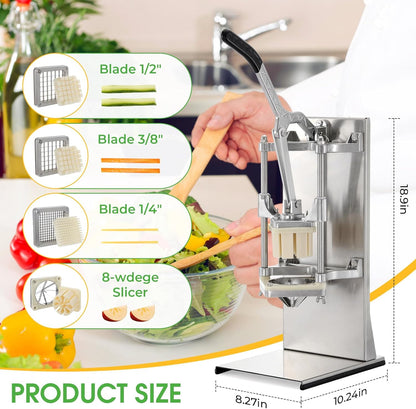 Commercial Vegetable Chopper, 1/4" Stainless Steel Dicer | 420 stainless blade, aluminum alloy frame, detachable for cleaning & storage, fast uniform dicing, for fruits & veggies