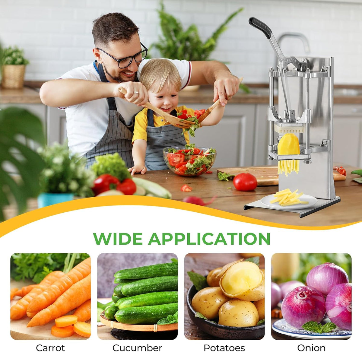 Commercial Vegetable Chopper, 1/4" Stainless Steel Dicer | 420 stainless blade, aluminum alloy frame, detachable for cleaning & storage, fast uniform dicing, for fruits & veggies