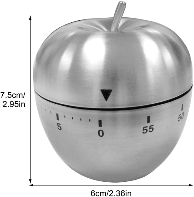 Wind Up Kitchen Timer, 0-60 Min Analog Countdown, No Batteries, Silver | For cooking baking study routines, Ring may be easy to miss in noisy spaces, Do not submerge in water