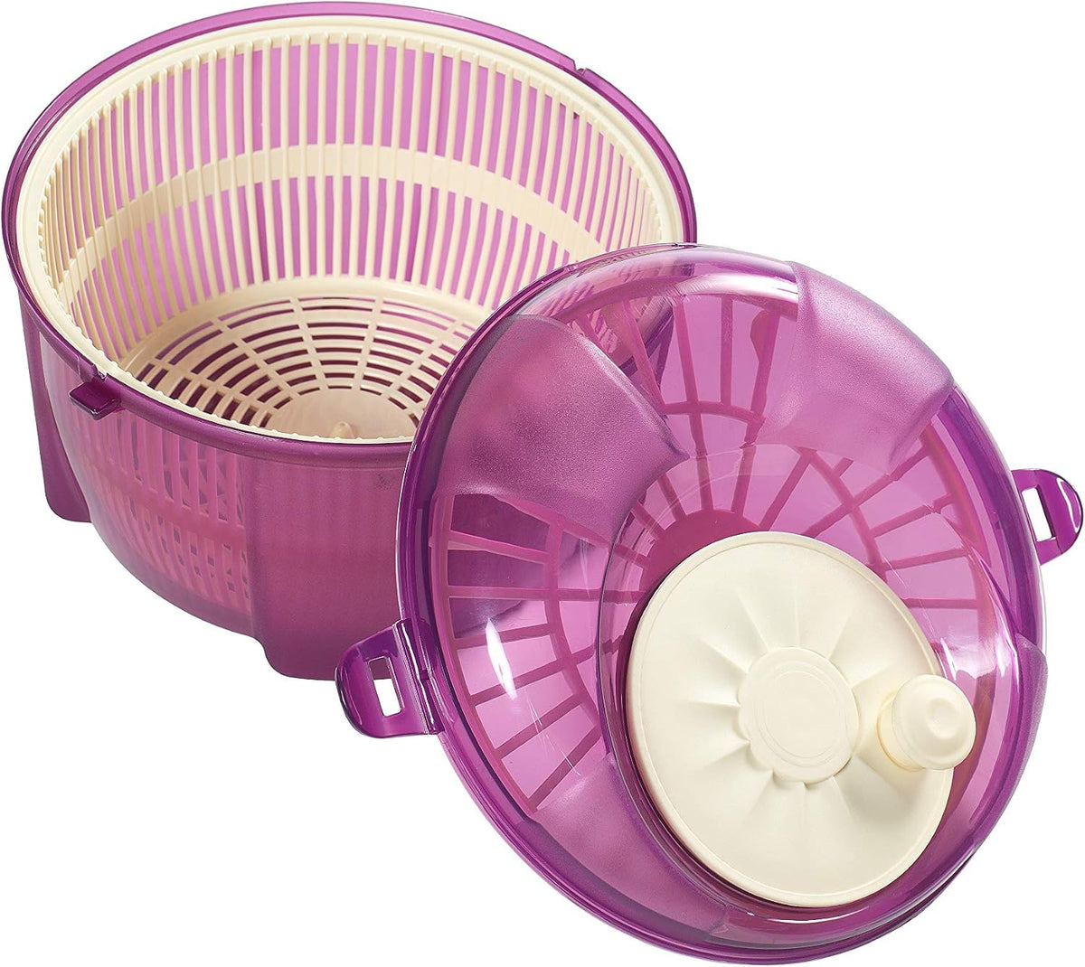 Salad Spinner, Salad Tosser and Mixer, 5,5 Quart, Vegetable Spinner -EXTRA Salt&Pepper Shaker inc. (Purple)