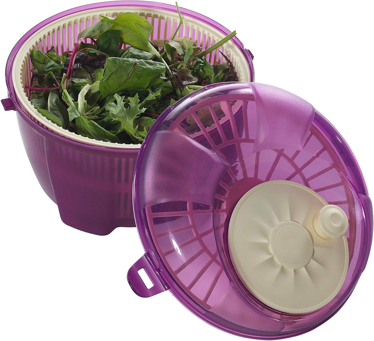 Salad Spinner, Salad Tosser and Mixer, 5,5 Quart, Vegetable Spinner -EXTRA Salt&Pepper Shaker inc. (Purple)