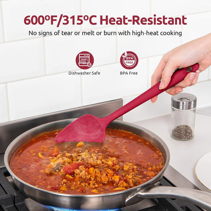 600ºF Heat Resistant Silicone Spatulas for Cooking, 4Pcs/Red