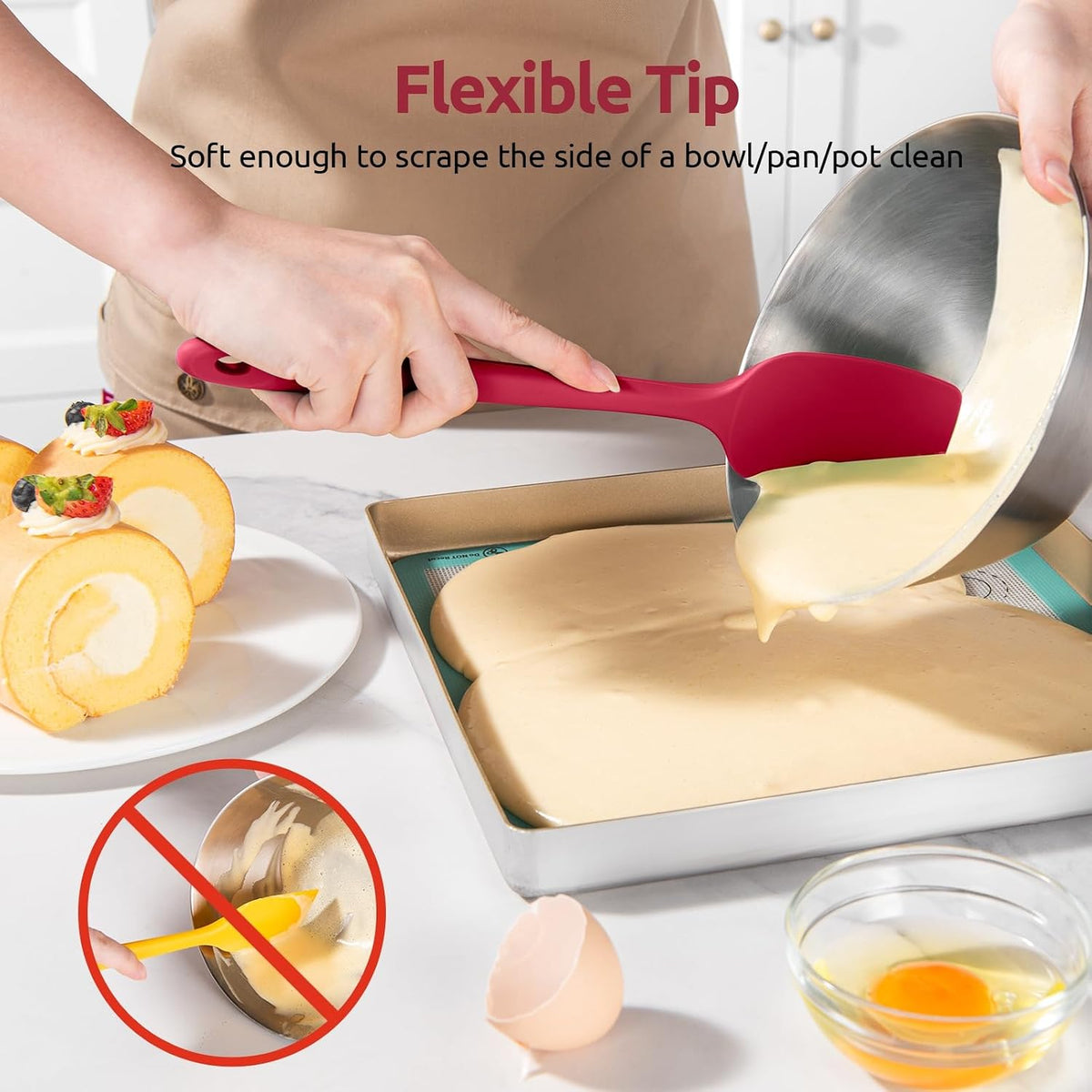 600ºF Heat Resistant Silicone Spatulas for Cooking, 4Pcs/Red