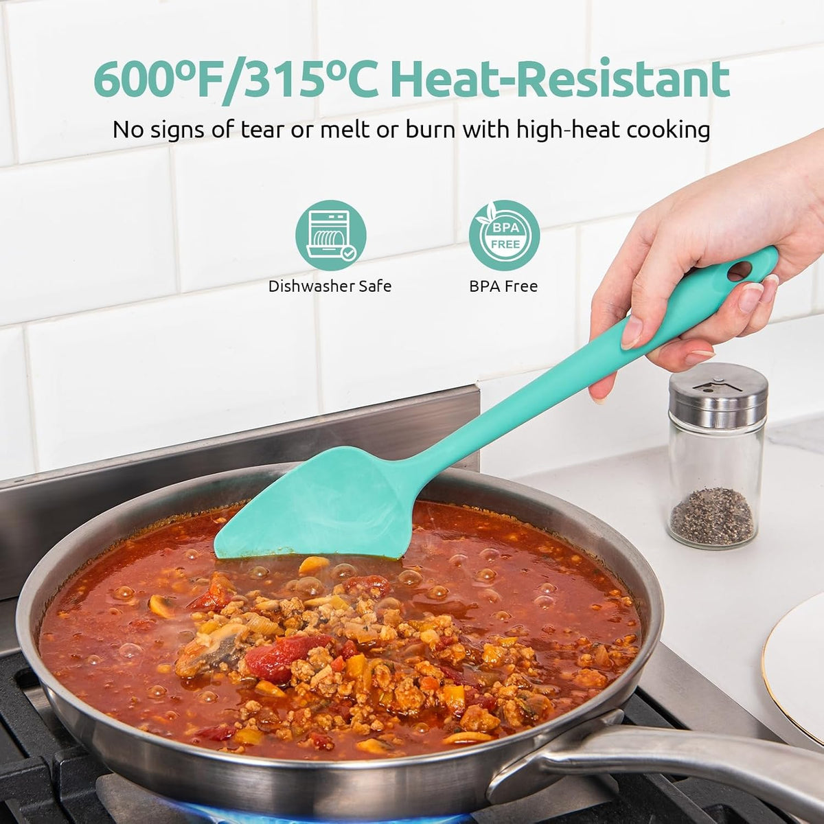 600ºF Heat Resistant Silicone Spatulas for Cooking, 4Pcs/Red