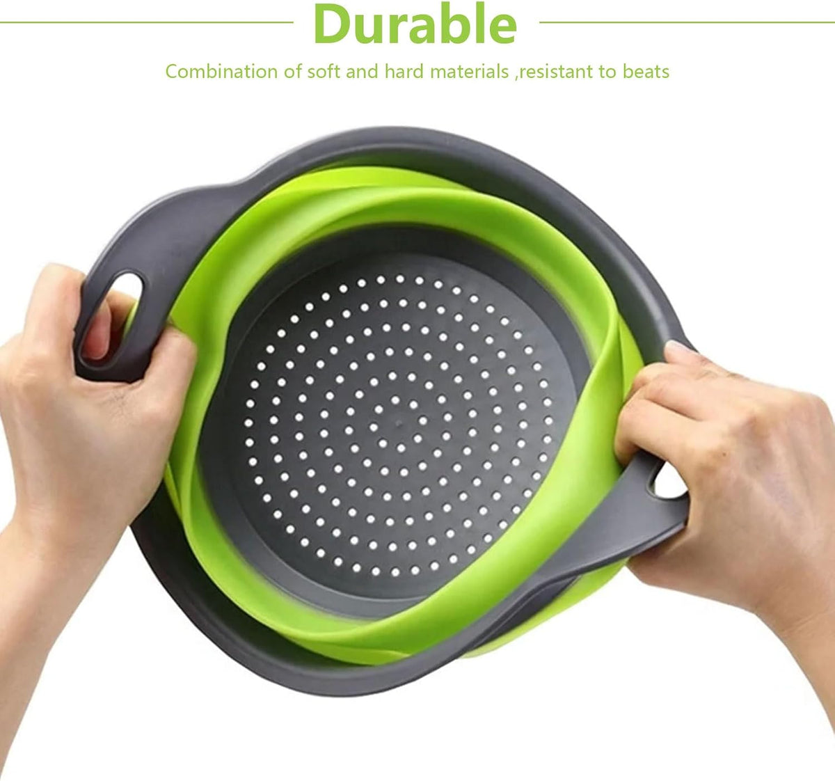 ONFAMICO Collapsible Colander Set of 3 - Heat Resistant Washing and Draining of Vegetables Fruits Pasta - Perfect for Kitchen and Travel Use (3PCS-Green)