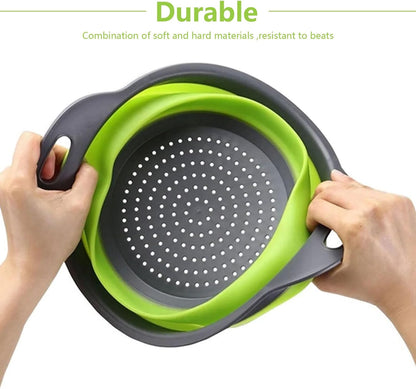 ONFAMICO Collapsible Colander Set of 3 - Heat Resistant Washing and Draining of Vegetables Fruits Pasta - Perfect for Kitchen and Travel Use (3PCS-Green)