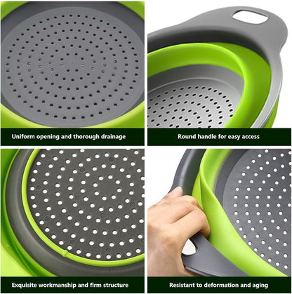 ONFAMICO Collapsible Colander Set of 3 - Heat Resistant Washing and Draining of Vegetables Fruits Pasta - Perfect for Kitchen and Travel Use (3PCS-Green)